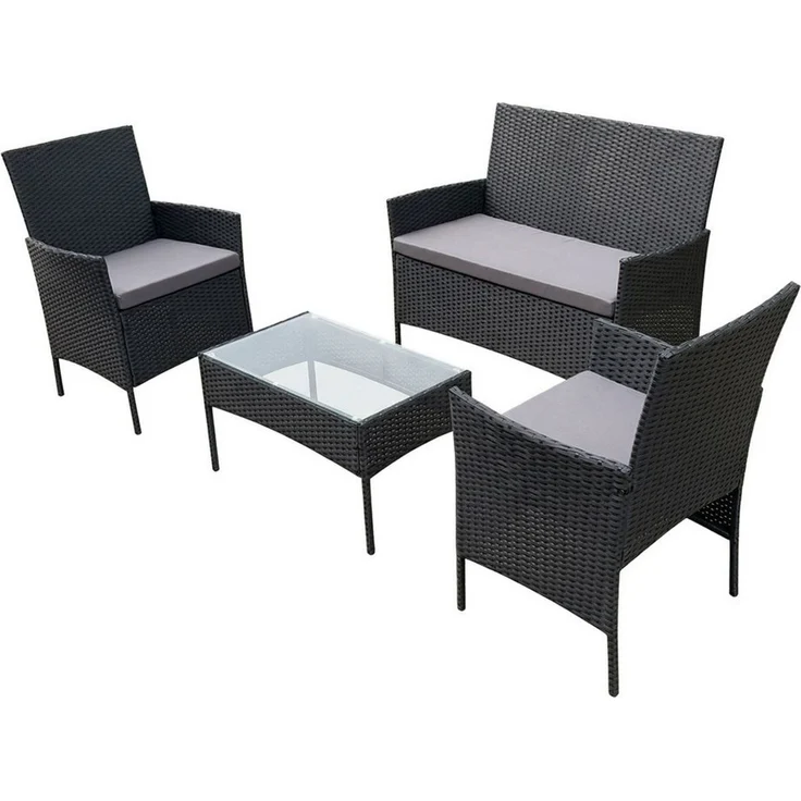 SVITA Sitzgruppe BROOKLYN, (Set, Gartenlounge mit Abdeckhaube), 4-teilig, Polyrattan Lounge Set, wetterfest, inkl. Kissen, Schwarz – Bild 4