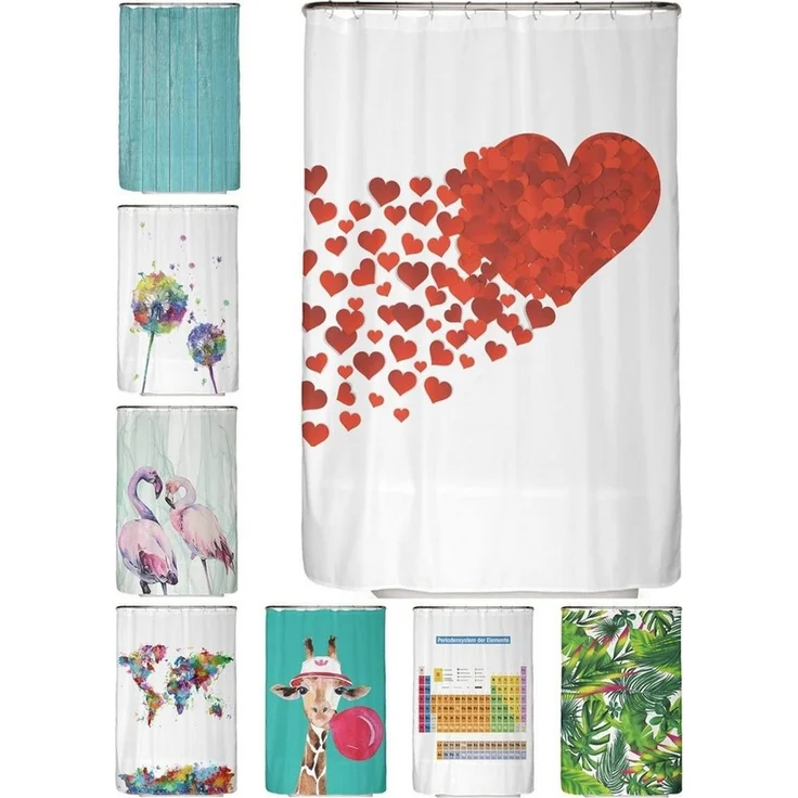 arteneur® - Herz - Anti-Schimmel Duschvorhang 180x200 - Recycelt mit Öko-Tex Standard 100 - Beschwerter Saum, Blickdicht, Wasserdicht, Waschbar, 12 Ringe & E-Book mit Reinigungs-Tipps – Bild 2
