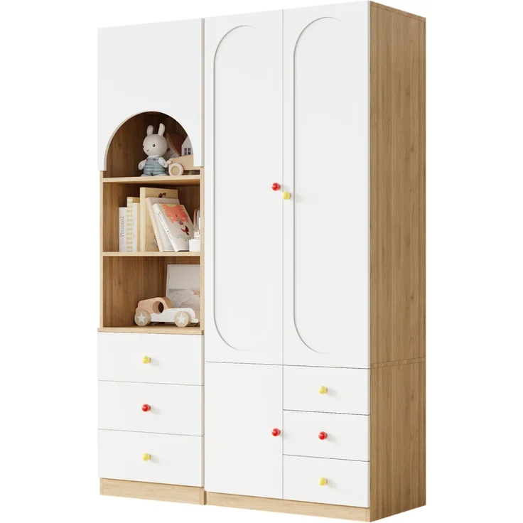 Kleiderschrank-Set mit Regal, B 130 x T 50 x H 200 cm, MDF in Weiß und Holzoptik – Bild 7