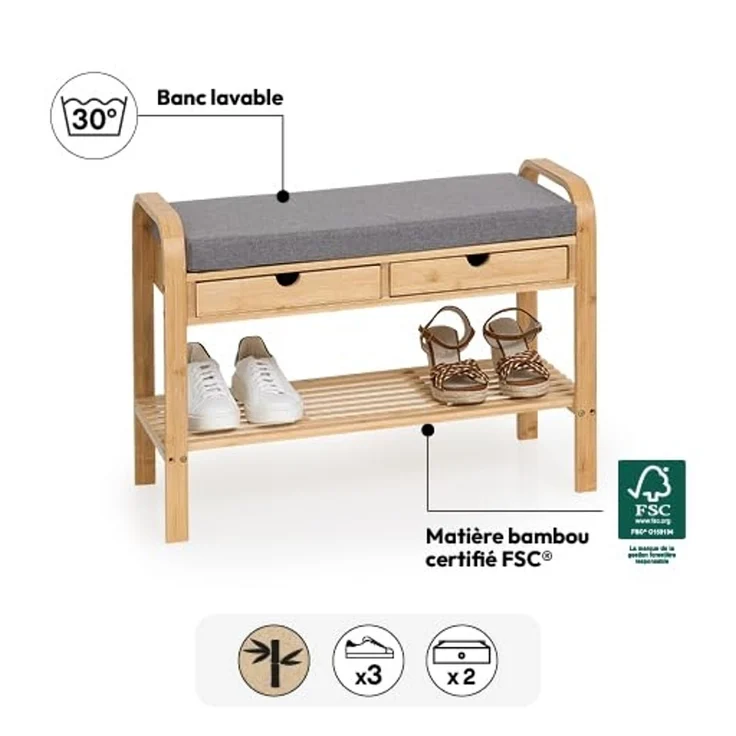 5five Schuhschrank mit Sitz ZEN Bambus 74 x 34 x 55 cm – Bild 6