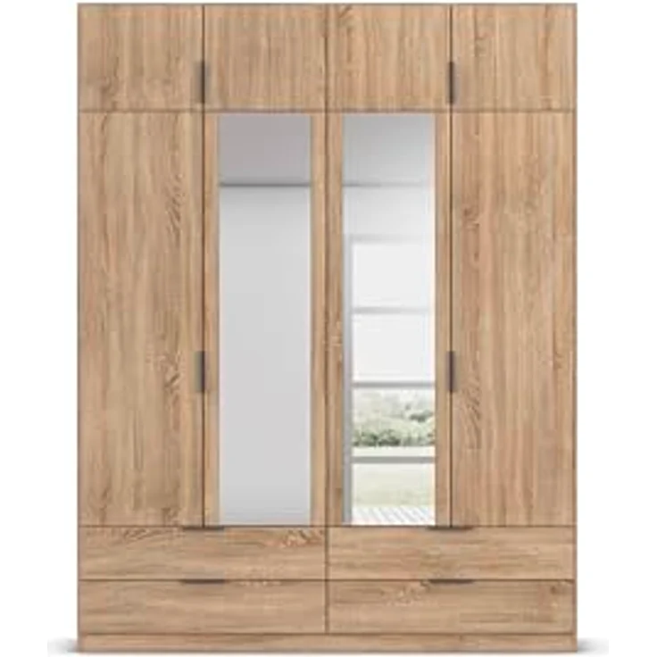 Rauch Möbel Lagoa, Kleiderschrank, Garderobe für Schlafzimmer, Kinderzimmer, Jugendzimmer 8-türig, mit Spiegel, 4 Schubladen, mit Zubehör Classic, Farbe Eiche Sonoma, Holz, Breite 181 – Bild 9