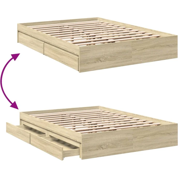 vidaXL Bettgestell mit Schubladen Sonoma-Eiche 140x200cm Holzwerkstoff 3280659 – Bild 8