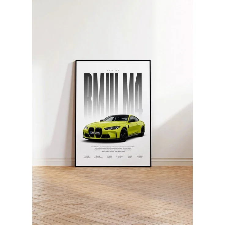 JUSTGOODMOOD Poster Sportwagen Gelb Geschenkidee Performance Coup Wandbild Deko Print ohne, (1 St) – Bild 4