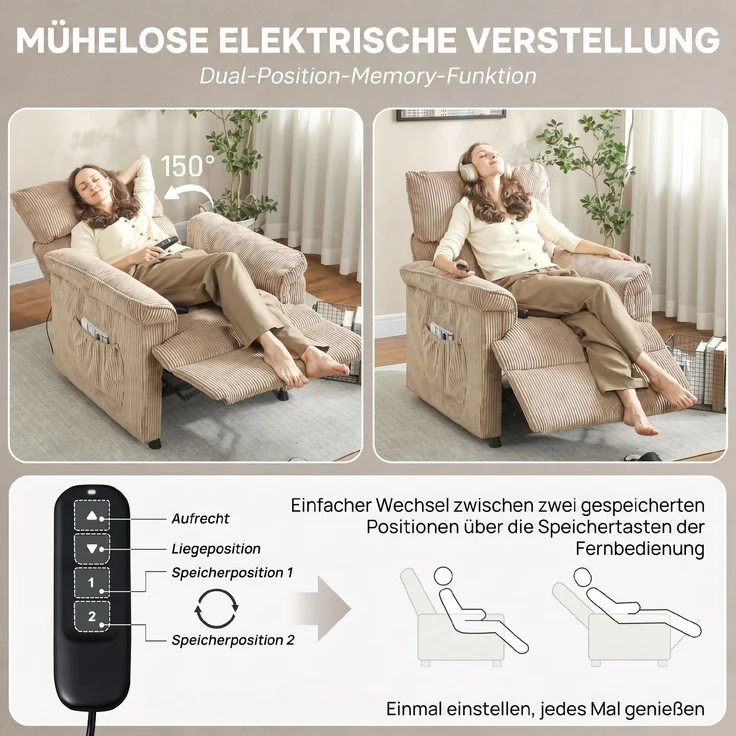 Massagesessel mit Vibrationsmodi, Wärmefunktion, leiser Motor, Memory-Funktion, Stahl, Stoffbezug, Braun--Braun--94x86x105cm--YOUDENOVA – Bild 7