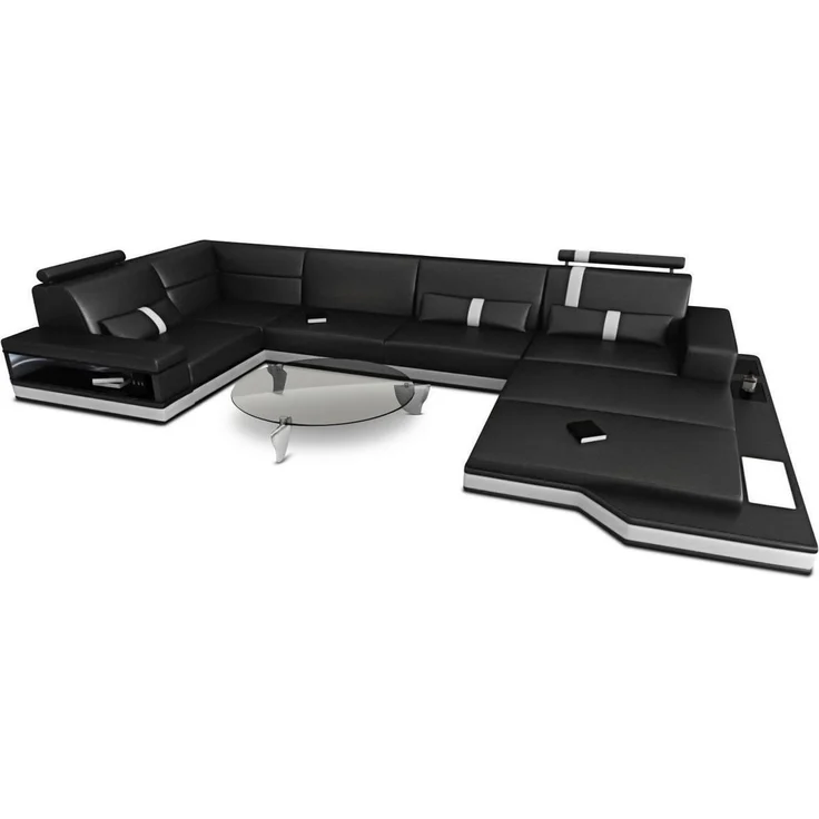 Sofa Dreams - Ledersofa Wohnlandschaft Messana - Ledermix - weiß-schwarz - Rechts – Bild 8
