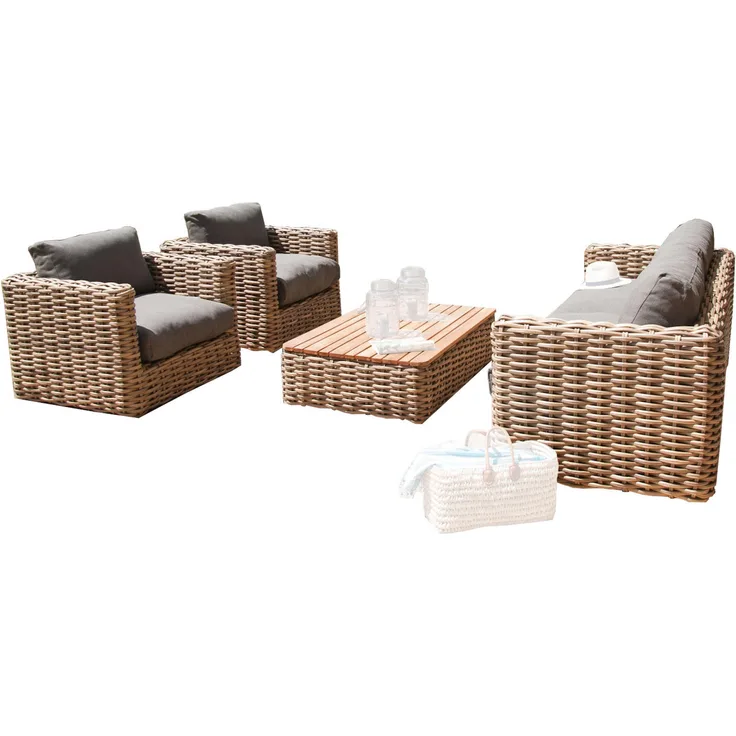 Sonnenpartner 4-teilige Lounge-Sitzgruppe Sands Aluminium mit Polyrattan Light Oaks Loungesitzgruppe
