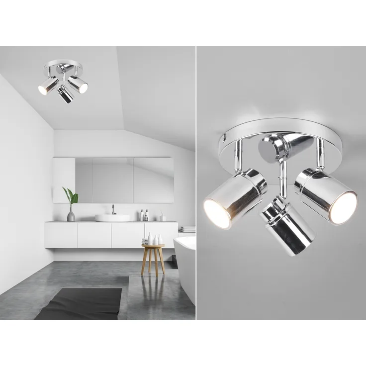 LED Deckenstrahler Badezimmerlampe Silber Chrom 3-flammig, Ø 20cm