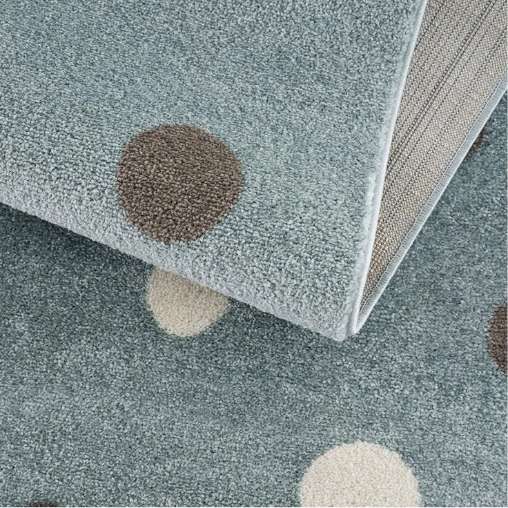 Jimri Kinderteppich DOTS l Pünktchen Gepunktet l Öko-Tex Siegel | Farbe: Beige Blau Rosa | Kinderzimmer/Jugendzimmer (Mint, 80x150 cm) – Bild 3