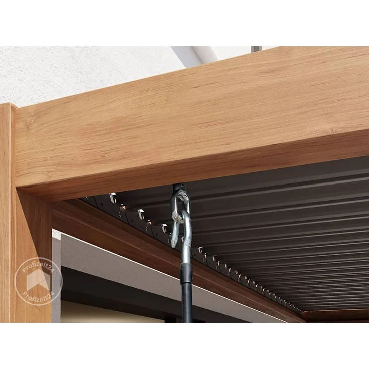 PRIMEYARD Pergola 4x4 m Aluminium-Pfosten mit Lamellendach aus Stahl holzfarbene Terrassenüberdachung – Bild 7
