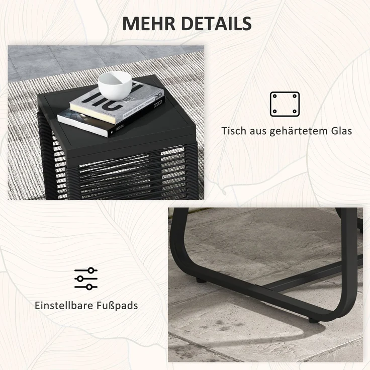 3-teiliges Bistro-Set, Balkon-Set, Terrassen-Set, wetterbeständig, modernes Design, 53 cm x 57 cm x 77 cm, Schwarz + Grau--Schwarz--77x53x57cm--YOUDENOVA – Bild 9
