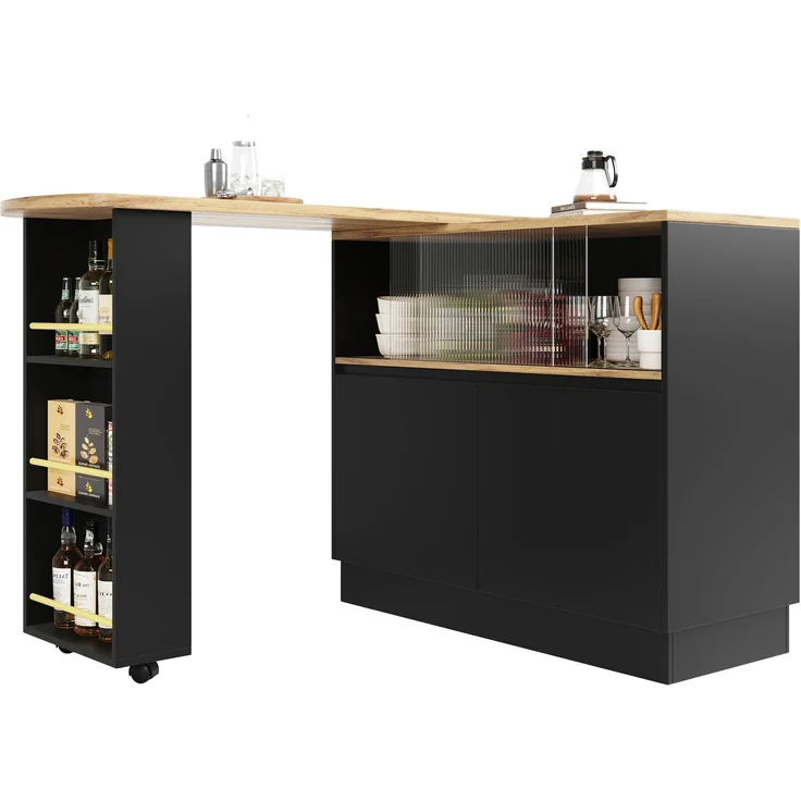 ZUBALIYA Drehbarer Bartisch 90 x 45 cm, für Küche und Essbereich, MDF, Schwarz – Bild 9