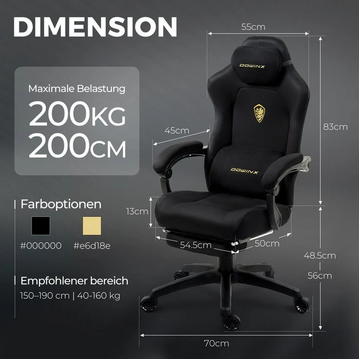 Dowinx Gaming-Stuhl Atmungsaktiver und Ergonomischer Bürostuhl aus Mikrofaser-Velours (Packung), Weiches Sitzgefühl, Verstellbarer Schreibtischstuhl mit Fußstütze – Bild 1