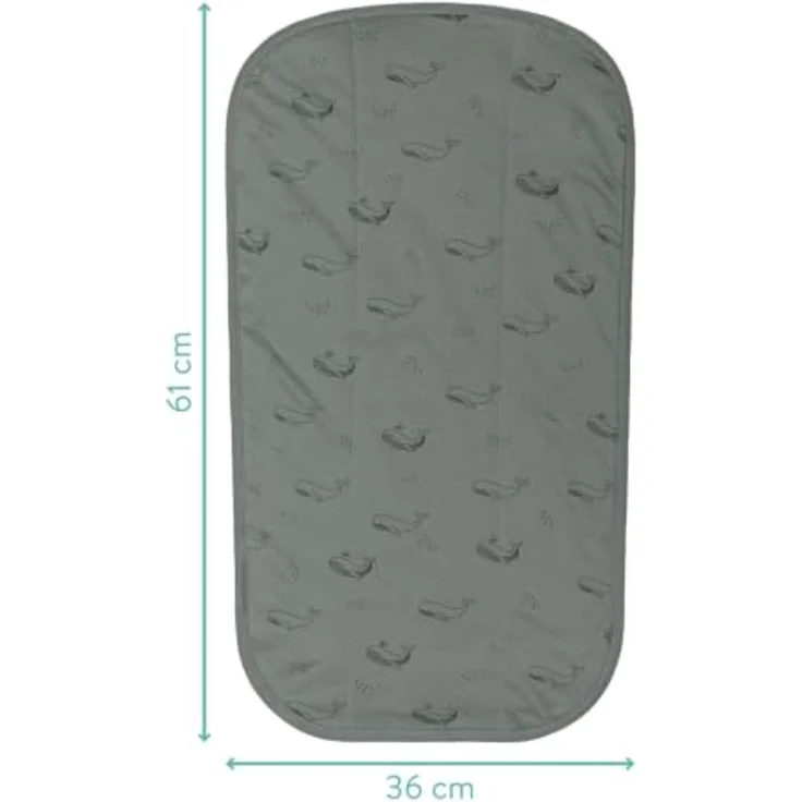 Fillikid Frotteelauflage für Wickelmulden 60 x 36 cm, saugfähiges Frotteematerial, wendbares Design, Wal-Motiv, Grün – Bild 5