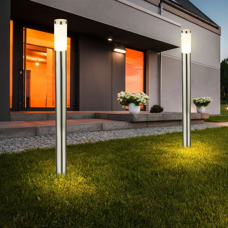 2er Set Außenlampen aus Edelstahl und opalem Kunststoff – Bild 3