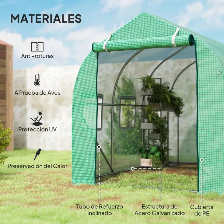 MELAYR, Tunnelgewächshaus 3x2x2 m mit 6 Mesh-Fenstern und Tür, Obstgarten-Gewächshaus für Terrassen-Grüngarten, Grün – Bild 6