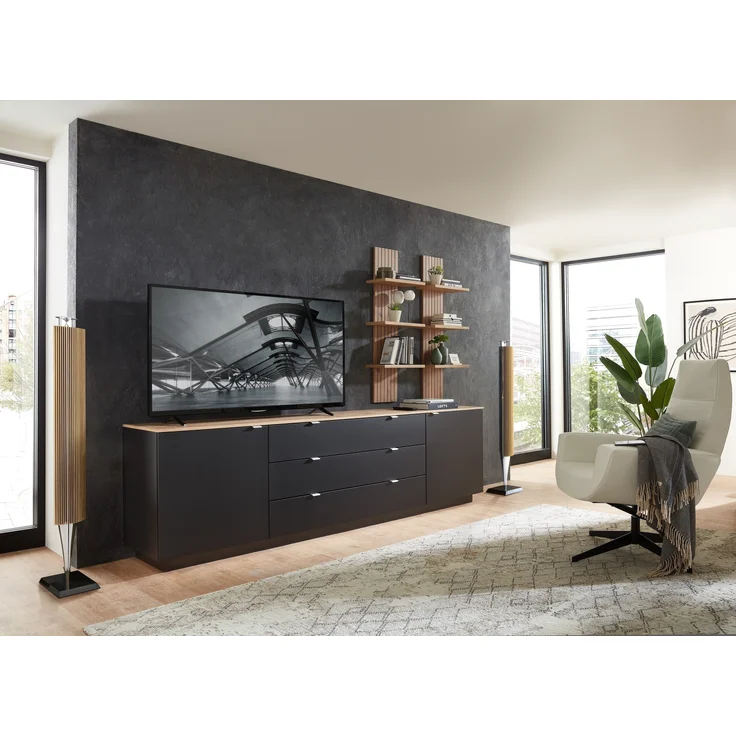 Lowboard >Core< in schwarz supermatt Dekor, MDF, Spannplatte - 240x77x44 (BxHxT) – Bild 7