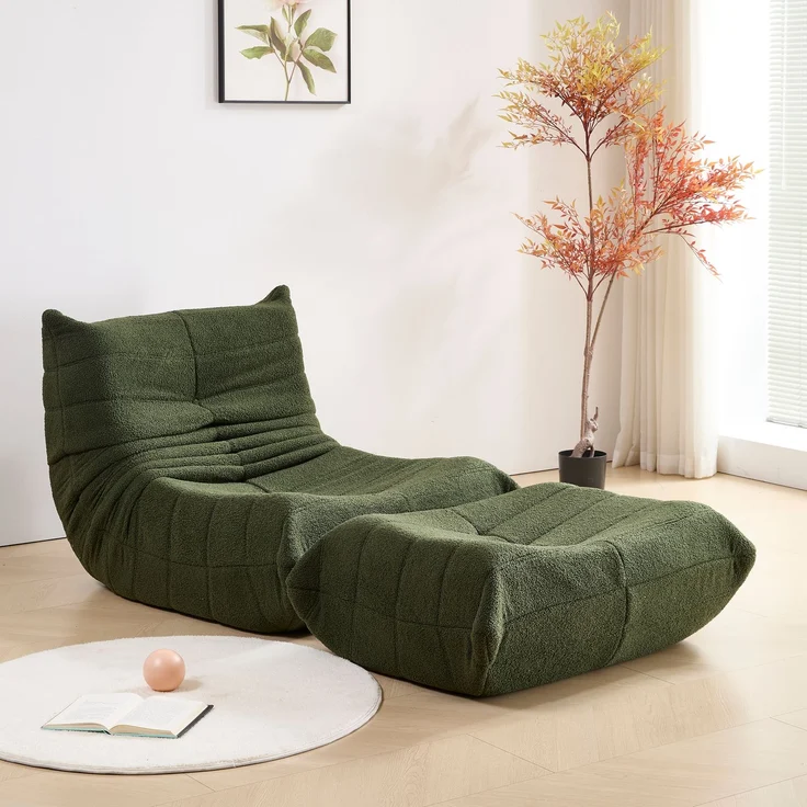 2-teiliges Loungesofa-Set 112x189x82 cm, Grün, Teddy-Vlies, ergonomisch, leicht, 110 kg Belastbarkeit – Bild 2