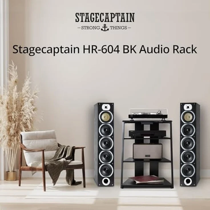 Stagecaptain TV-Regal HR-604 BK Audio Rack - Stylisches HiFi-Regal für Musikliebhaber, Inkl. kleine Schublade für Zubehör – Bild 3
