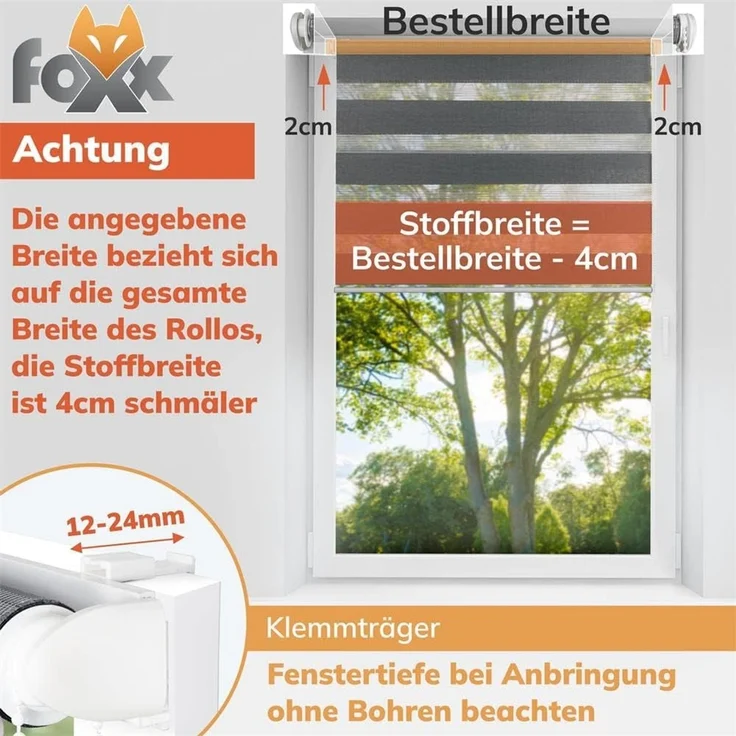 Doppelrollo Klemmfix ohne Bohren weiß 95x140 cm [Stoffbreite 91cm] Duo Rollo für Fenster/Türen Gardine Zebrarollo - Breite (cm): 95, Farbe: Weiss , Höhe (cm): 140 – Bild 3