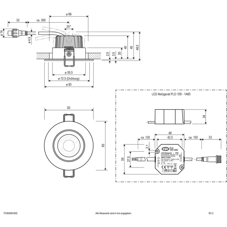 EVN Lichttechnik P-LED Deckeneinbauleuchte IP65 HV 3000K 1010lm PC650 – Bild 2