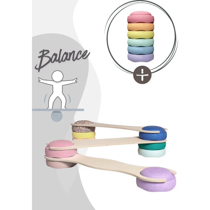 tiSsi® Balance Board Set inkl. Stapelstein 6er Set Rainbow Pastel – Bild 2