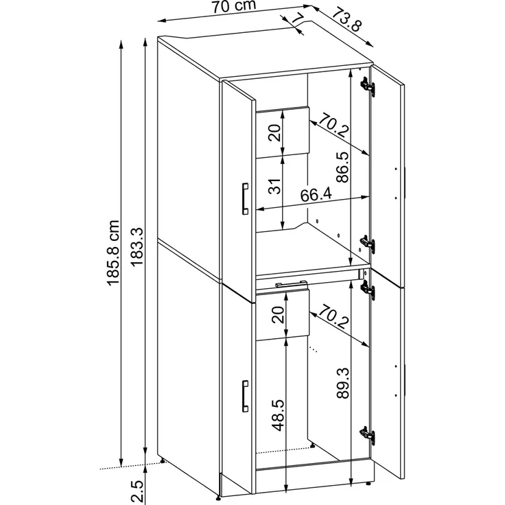 Roomart Waschmaschinenschrank DORA-I- Waschmaschinen- & Trocknerschrank mit Türen & Ausziehbrett – Waschküchenschrank für Waschmaschine & Trockner • Weiß – Bild 7