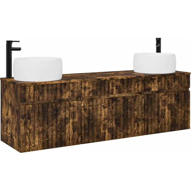 vidaXL Badezimmerschrank-Set 3 stk. Geräucherte Eiche 3405772 – Bild 2
