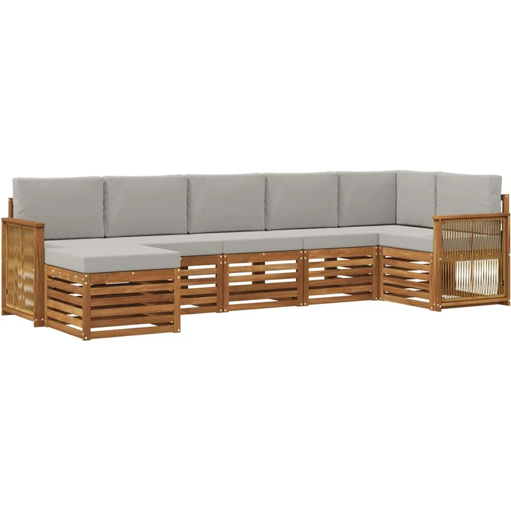 vidaXL Outdoor-Sofagarnitur 7 stk. 6-Sitzer Natur und Hellgrau 3384627 – Bild 2