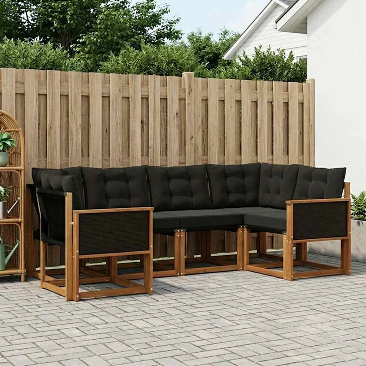 vidaXL Outdoor-Sofagarnitur 6 stk. 6-Sitzer Natur und Schwarz 3382168 – Bild 1