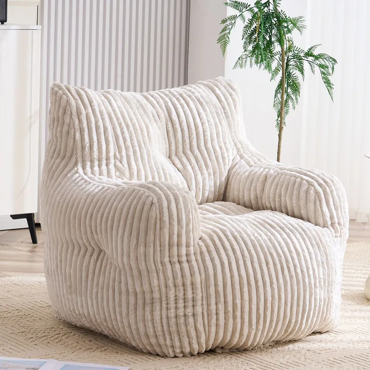 DESVIAE Sitzsack gepolstert 94 x 70 x 100 cm aus Cord, Beige, mit Memory-Schaumstoff-Füllung