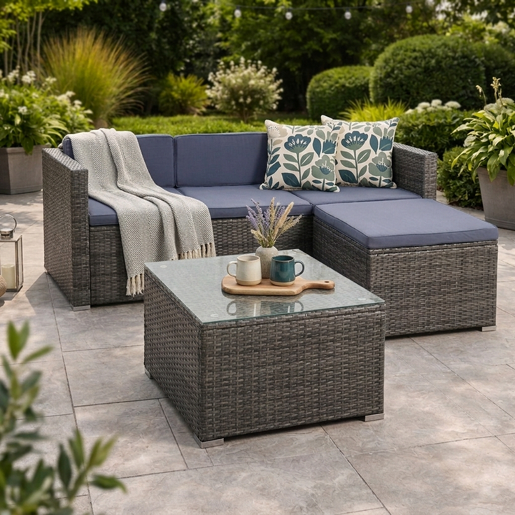 Rattan Lounge Sitzgruppe Gartenmöbel Set Sofa Couch 3-Sitzer Rattanmöbel Grau