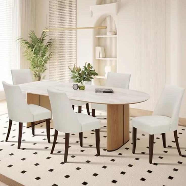 COLAMY Esszimmerstühle 6er Set, Moderne Küchenstuhl Polsterstuhl Stühle mit Rückenlehne, Stoff Dining Chairs mit Holzbeinen für Esszimmer, Küche, Restaurant mit Holzbeinen, Beige – Bild 3