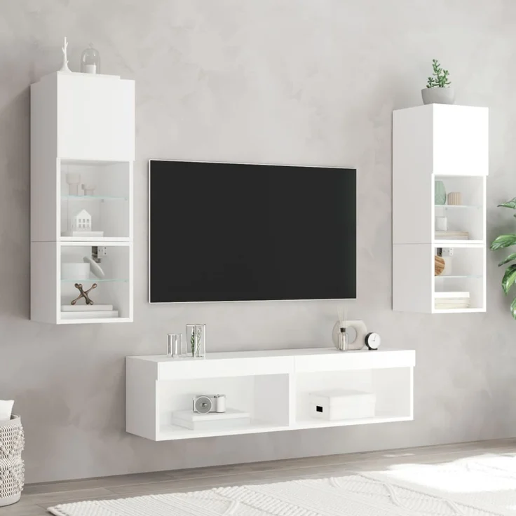 2 pcs TV-Schrank, Lowboard mit LED-Leuchten Weiß 60x30x30 cm – Bild 4