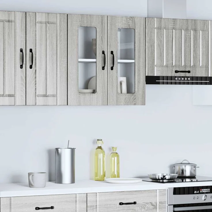 vidaXL Küchen-Hängeschrank mit Glastür Kalmar Grau Sonoma Holzwerkstoff 853673 – Bild 3