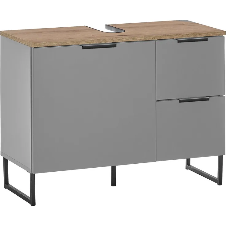 Stella Trading DENVER Badezimmer Waschbeckenunterschrank in Grau / Evoke Eiche Optik FSC-zertifiziert - Bad Unterschrank Badezimmerschrank mit viel Stauraum - 80 x 60 x 35 cm (B/H/T)