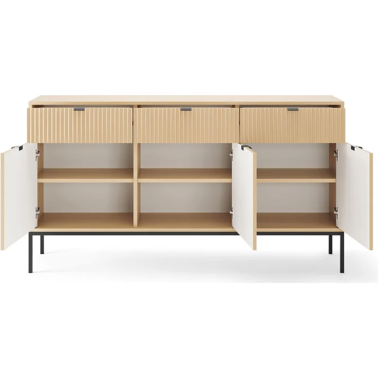 Selsey 'Vellore' Sideboard 3-türig, Holzoptik Eiche mit schwarzem Gestell, ca. 83 x 154 x 39 cm – Bild 4