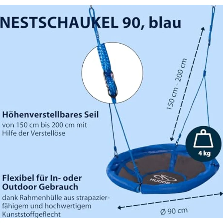 HUDORA höhenverstellbare Nestschaukel, 90-110 cm, Blau – Bild 3