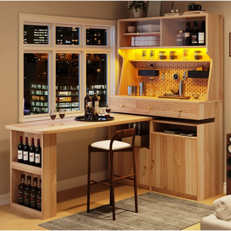 Hochschrank 137x74x177,7 cm mit Schreibtisch, LED und Glastüren – Bild 3