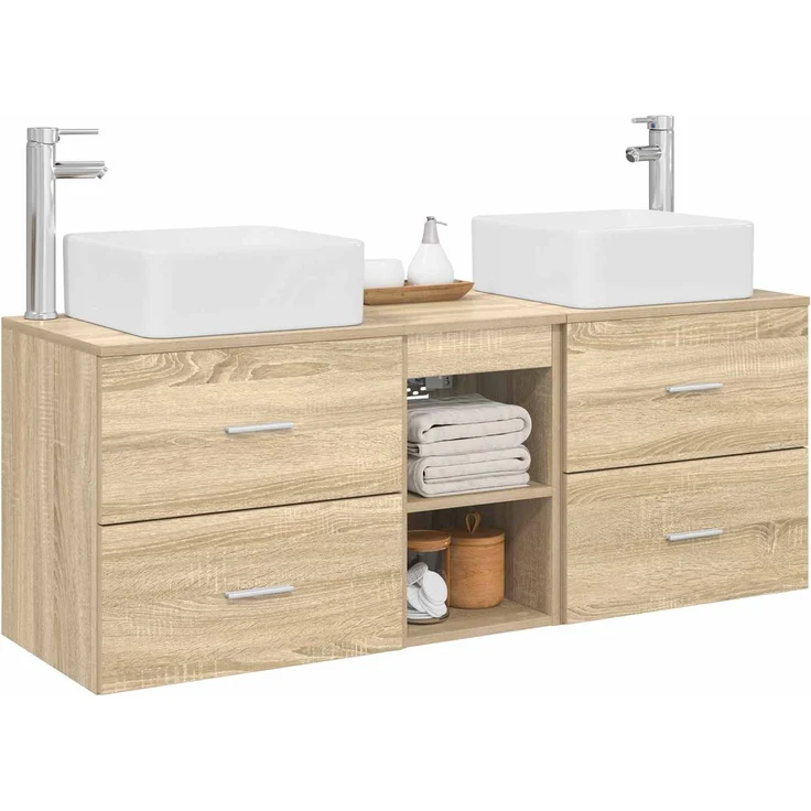 vidaXL Badezimmerschrank-Set 3 stk. Sonoma-Eiche 129 x 41 x 80 cm 3405821 – Bild 3