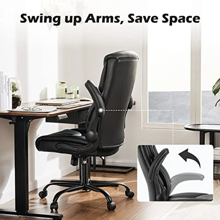 DUMOS Bürostuhl Pu-Leder Chefsessel mit Hochklappbaren Armlehnen Bürostuhle Leder mit Drehbaren Rädern Office Chair Ergonomic Geeignet für Büros Zuhause und Andere Umgebungen – Bild 5