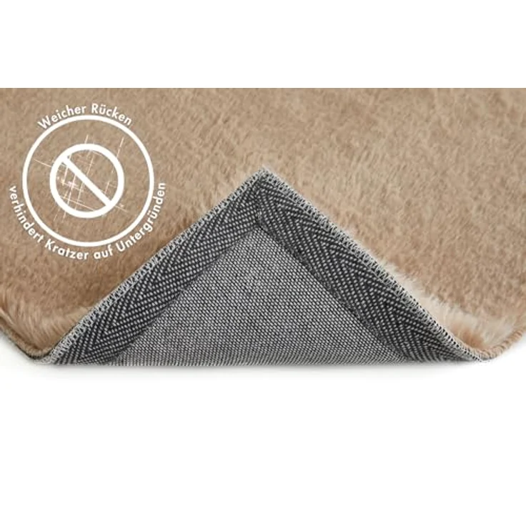 -LUXOR- living Kunstfell Coste Flauschiger Teppich Schlafzimmer - ideal zur Verwendung als Bettvorleger Schlafzimmer - gemütlicher Fellteppich Lammfell Imitat 60 x 120 cm Taupe – Bild 5