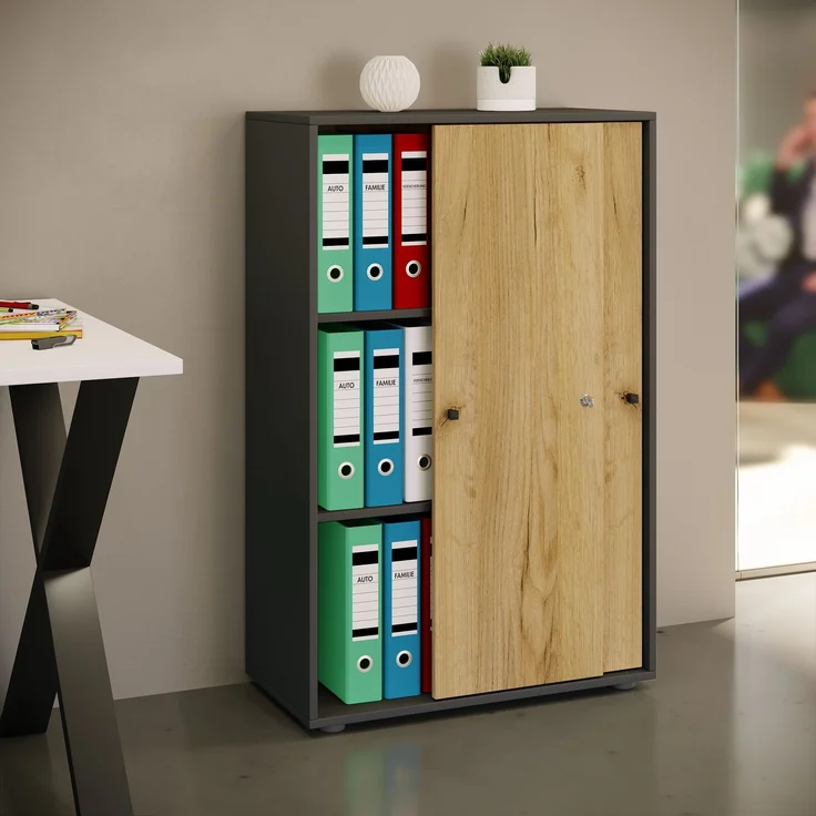 VCM Büroschrank Lona 919582 Anthrazit / Honig-Eiche B. 70 x H. 111 x T. 40 cm – Bild 2