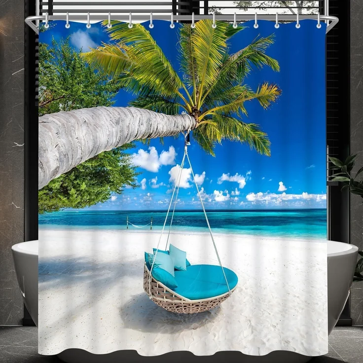 Duschvorhang Strandmuster 180x200cm Antischimmel, Wasserabweisend – Bild 1