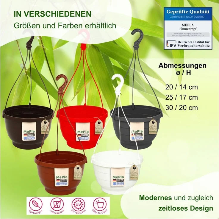 Heimwerkercenter Blumentopf MePla - 2 Stück Wetterfestes Ampel KOMET - ø20 cm - Anthrazit – Bild 4