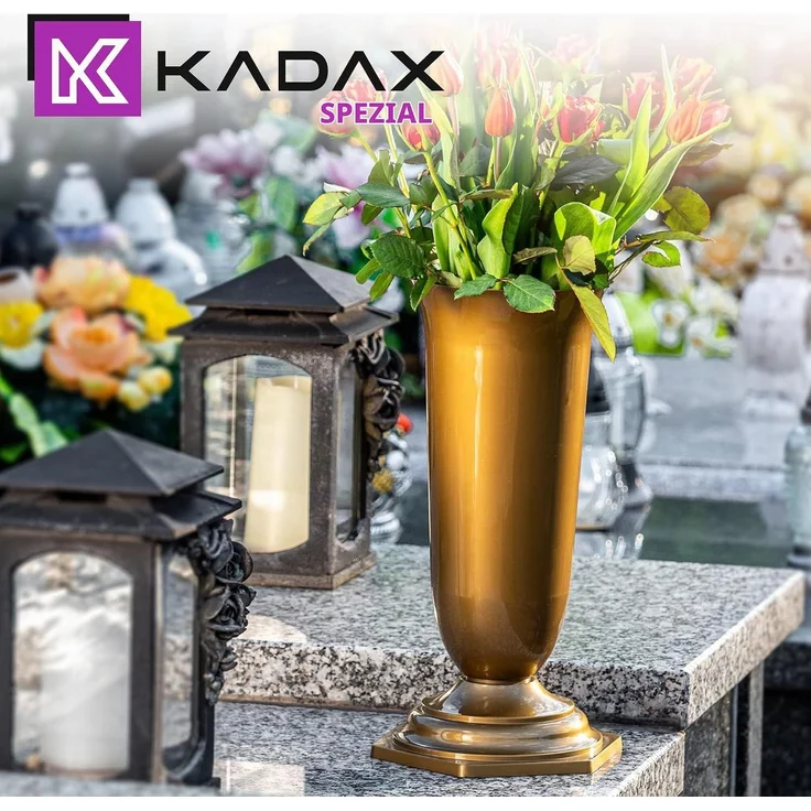 KADAX Vase, Fläschchen für Friedhofsgrab, goldener Grabstein, 29 cm – Bild 8