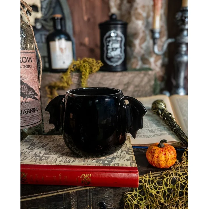 Horror-Shop Tasse Schwarzglänzende Keramik Tasse mit Fledermausflüge, Keramik – Bild 2