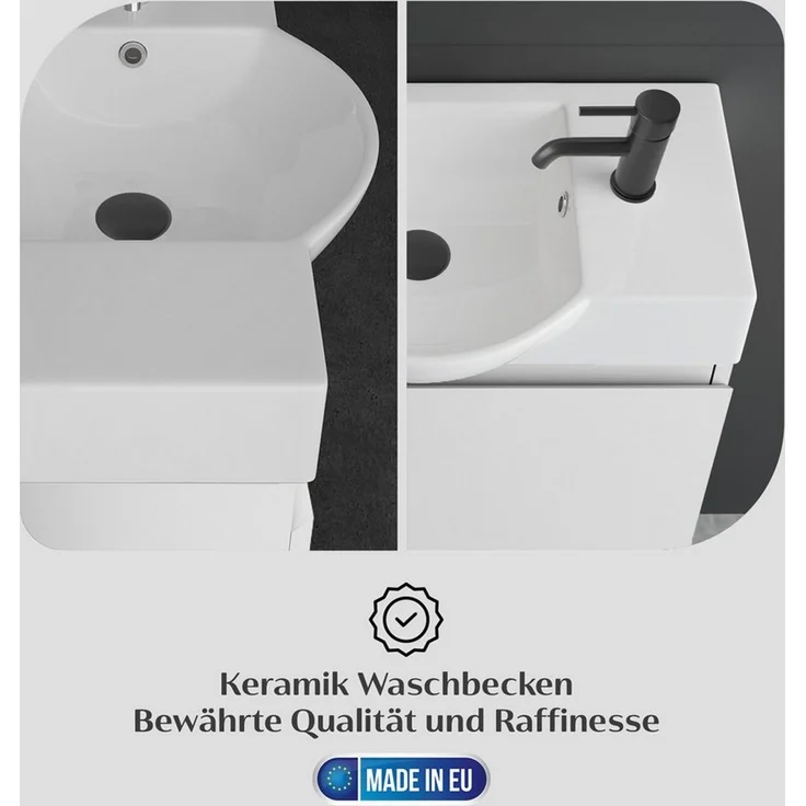 Alpenberger Badmöbel-Set Waschbecken mit Unterschrank 55 cm Breit, (Waschtischunterschrank, Badezimmerschrank Klein), Badschrank Hängend mit Badspiegel – Bild 3