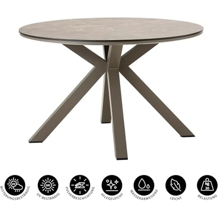 Dehner Gartentisch Marseille, 4 Sitzplätze, Ø 120 cm, Höhe 75 cm, Aluminium / Kunststoff, stilvoller Dining-Tisch, witterungsbeständig und robust – Bild 4