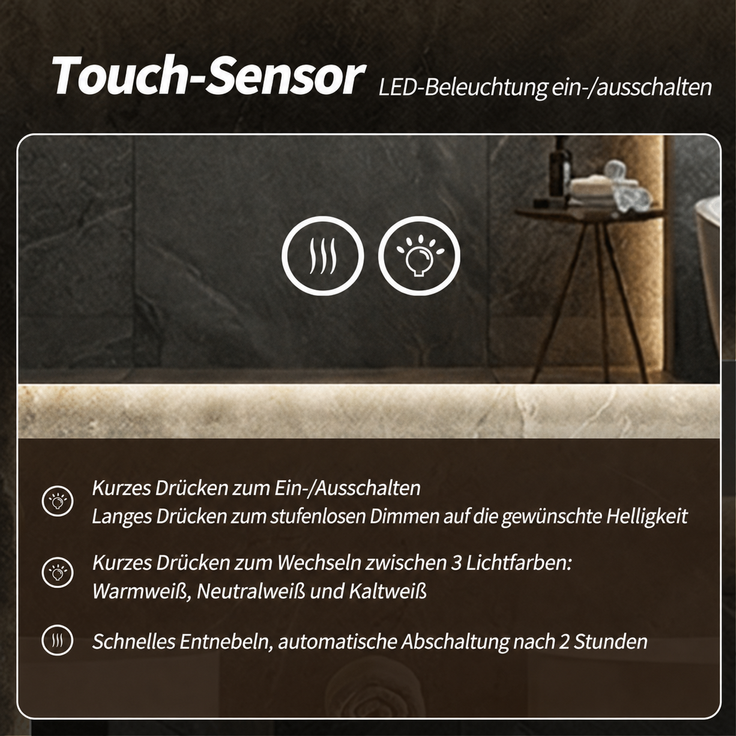 Badezimmerspiegel 50x70 cm mit Aluminiumrahmen, LED-Beleuchtung und Anti-Beschlag-Funktion – Bild 6