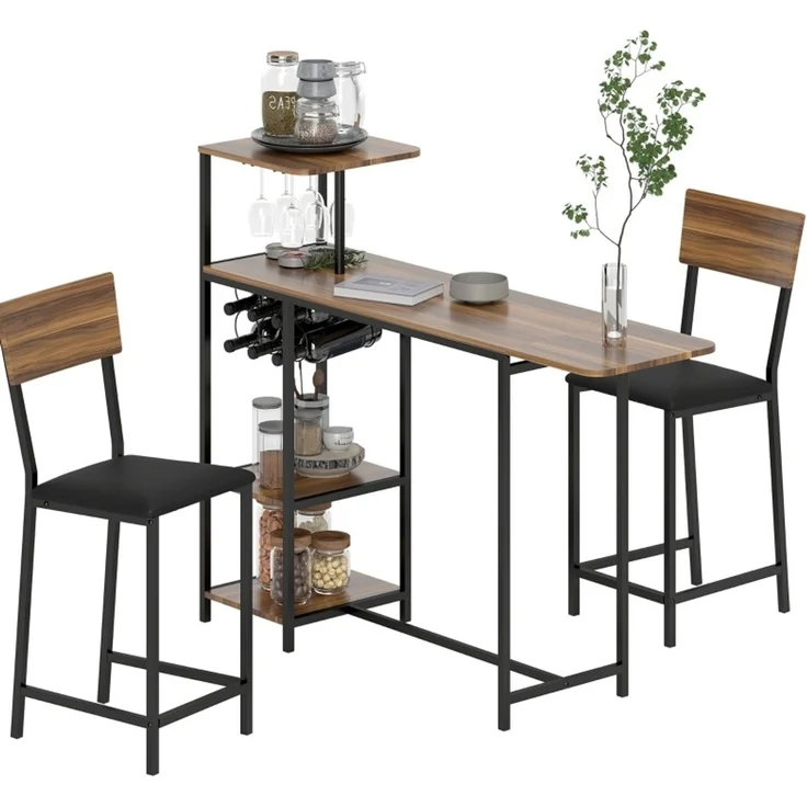 Bartisch-Set 110x40 cm, ausziehbar auf 140x40 cm – mit Weinablage und 2 Barhockern – Bild 5